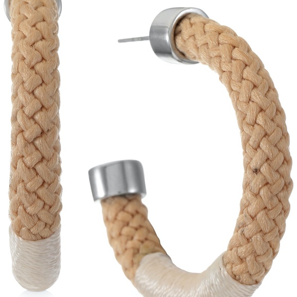 Alfani Silver-Tone Medium Braided Rope C-Hoop Earrings, 1.5" - Picture 2 of 3